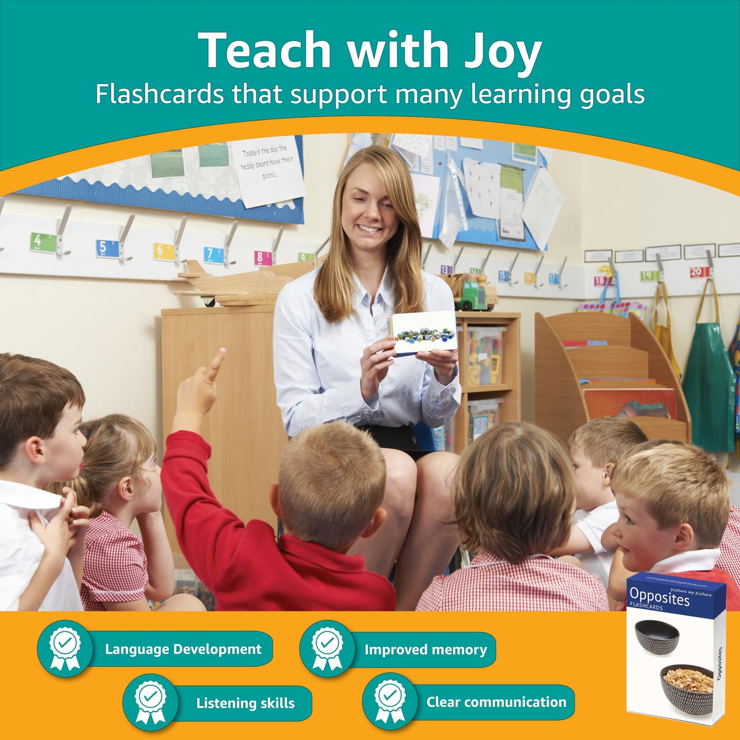Picture My Picture Opposites Flash Card Set – Speech Therapy Tool for Vocabulary, Communication & Thinking, Scratch-Resistant with Activity Guide, Suitable for Education, ESL & ABA – Set of 40