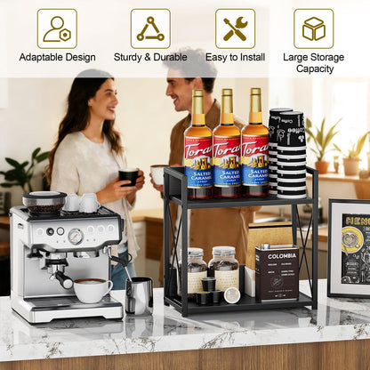 Giikin Kitchen Countertop Organizer, 2 Tier Coffee Bar Organizer, Black Spice Rack for Counter, Kitchen Counter Shelves, Particleboard, Large Size (15.8" L x 7.9" W x 15.8" H), Black