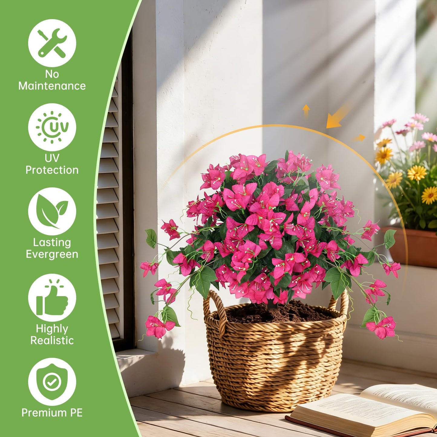 2Pack Artificial Bougainvillea Topiary Ball for Outdoor, Fake Silk Flowers Plants Bushes with Ground Spike, Faux UV Resistant Shurbs Trees for Outside,Front Porch,Patio,Balcony Decor