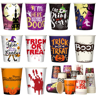 Fulmoon 100 Pcs Halloween Disposable Cups 9 oz Paper Coffee Cups for Kids Adults Holiday Party Halloween Party Supplies, 10 Styles