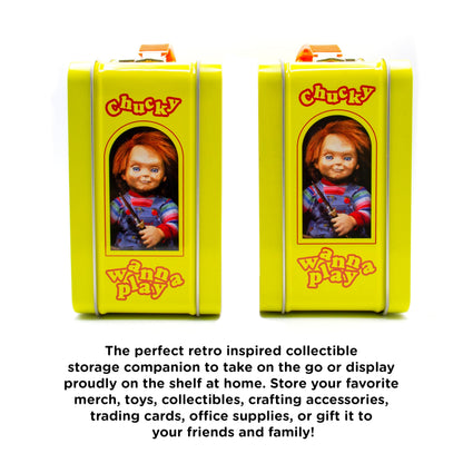 AQUARIUS Chucky Fun Box - Sturdy Tin Storage Box with Plastic Handle & Embossed Front Cover - Officially Licensed Child's Play Merchandise & Collectible Gift for Kids, Teens & Adults