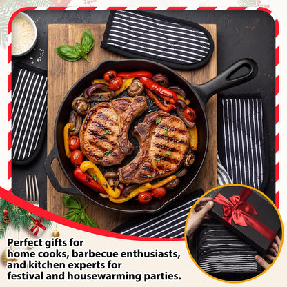 Dandat 24 Set Hot Handle Covers for Daily Replace Use Gift Pan Handle Sleeve Cover Heat Resistant Cast Iron Holder Sleeve Washable Handgrip Mitts for Christmas Kitchen BBQ Baking Cookware(Stripe)