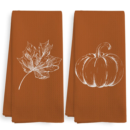 XNXLDYLH Fall Autumn Pumpkin Kitchen Towels and Dishcloths Sets of 2, Fall Burnt Orange Thanksgiving Pumpkin Decor Dish Hand Tea Towels Gifts for Bathroom Kitchen, Aesthetic Fall Harvest Decor,16x24In