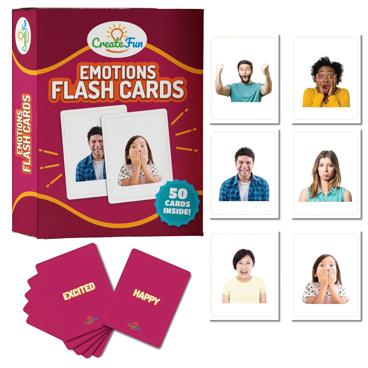 50 Emotions Flash Cards Volume 1 - Feeling Photo Cards for Kids, Adults, Seniors, Homeschool, Speech Therapy, ABA, Dementia, Aphasia, Occupational Therapy, ESL and Autism Learning Material