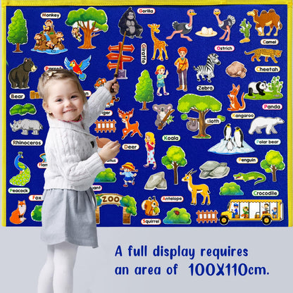 PENGFULL Felt Flannel Board Story Pieces for Toddlers Preschool，Kids Interactive Storytelling Teaching Play Kits for Flannel Board or Felt Board，with Words Felt Pieces（Zoo