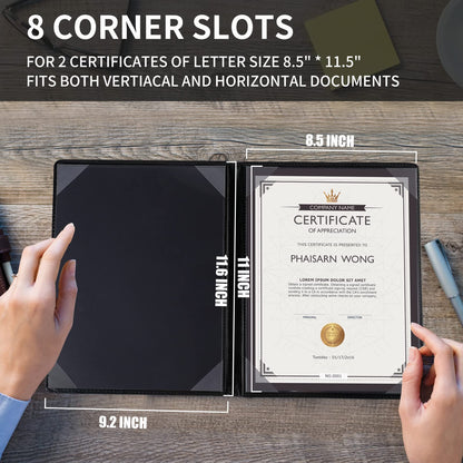 Diploma Cover 8.5 x 11 Leather Folder Certificate Holders for Letter-Sized Award Padded Cover - Black Leather