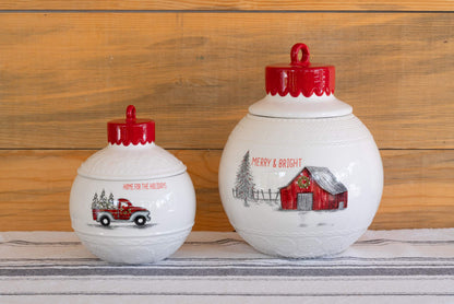 10 Strawberry Street "Merry & Bright" Ornament Cookie Jar - Large