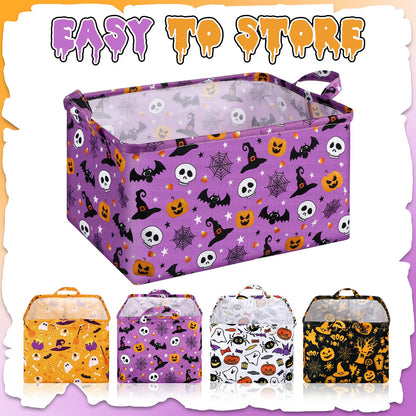 Breling 4 Pcs Halloween Baskets Boo Basket Gift Pumpkin Ghost Baskets with Handles Large Collapsible Storage Bins Boxes for Trick or Treat Gift Books Laundry Shelves Home Storage, 15 x 10 x 8 Inch