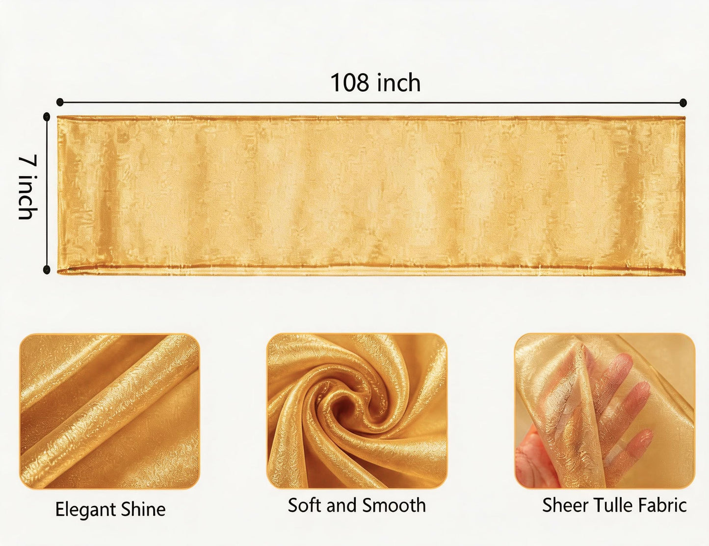 WENSINL Organza Gold Chair Sashes Bows 100 Pack 7x108 inches Sheer Chair Sash Ties for Wedding Party Birthday Banquets Restaurant Christmas Events Decoration (Gold)