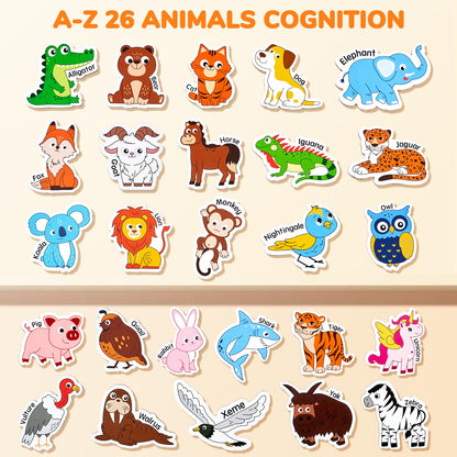 JoyCat Wooden Magnets for Kids – 26 Cute A-Z Animals Fridge Magnets for Toddlers, Large Magnetic Animal Refrigerator Toys, Fun Educational Learning Gifts for Toddlers 2 3 4 5 Years Old