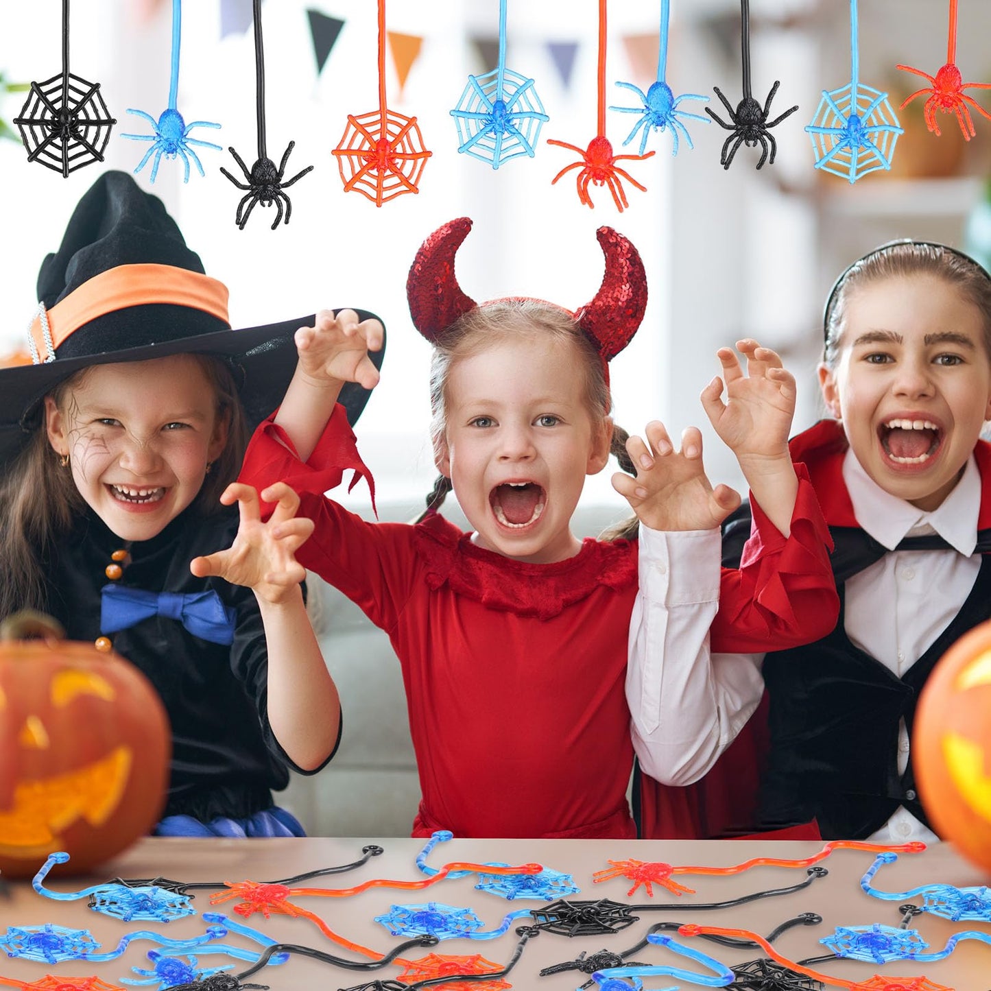 Vertintong 100 Pcs Sticky Spider Web Party Favors Bulk for Kids, 7.8 Inch Cobweb Hand Toys Halloween Birthday Spider Party Favors, End of The Year Gifts Classroom Prizes Goodie Bag Stuffers Pinata