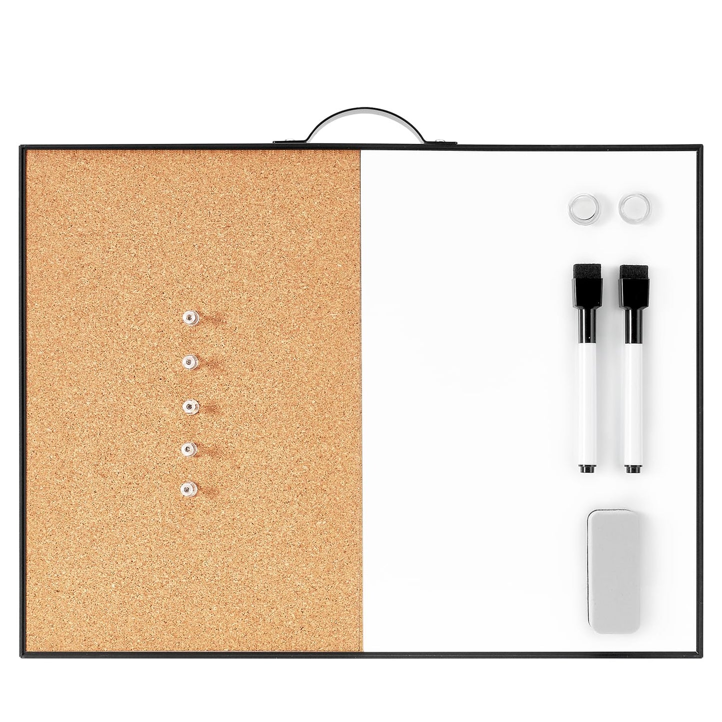 TSJ OFFICE Small Whiteboard Cork-Board - 12" X 16" Portable Aluminum Black Framed Magnetic Dry Erase Board for Wall, Small Bulletin Cork Board with Holder for Office, Home and School