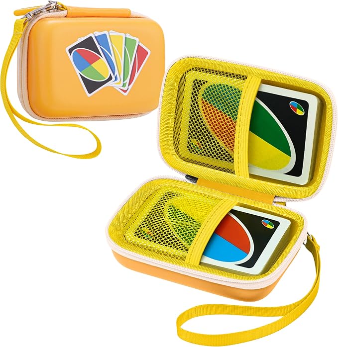 Leayjeen Cards Case Compatible with Skip BO/UNO/Pokemon/Phase 10 Card Game,Fits Up to 100 Cards,Carrying Storage Bag for Travel-Yellow(Case Only)