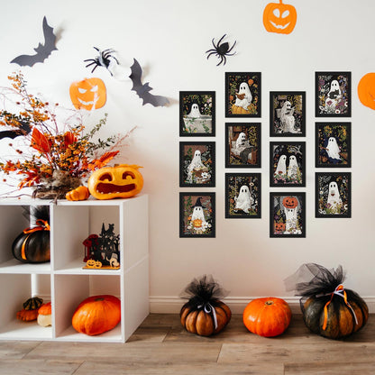 Saillong 24 Pcs Halloween Mini Diamond Art Kits for Adults Beginners DIY Spooky Ghost Pumpkin Small Diamond Painting Kits Full Paint Drill with Gem Art Painting for Home Decor 5.12x3.94 Inch