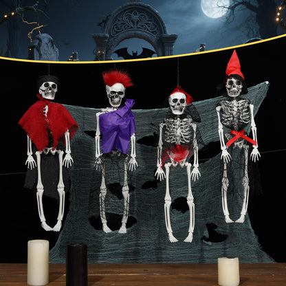 Poen 4 Pack 16" Halloween Hanging Skeleton Decorations Small Full Body Posable Skeletons with Movable Joints Plastic Mini Spooky Decor for Halloween Party Haunted House Lawn Graveyard Props(Pirate)
