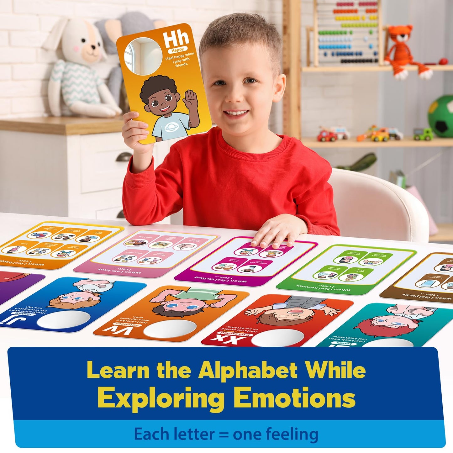 Broytain Emotion Cards for Kids, 26 Feelings Cards with Built-In Mirror, SEL Learning Flashcards with Coping Skills, ADHD/Autism Learning Materials, Emotions Flashcards for Therapy, Home Use
