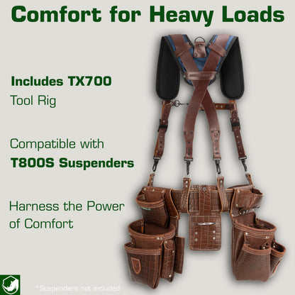 STRONGLAD Leather Carpenter Tool Belt – 21-Pocket Brown-Red Crocodile-Embossed Top-Grain Leather Framing Tool Belt for Men | Heavy-Duty Construction Gear with Stainless Steel Hardware