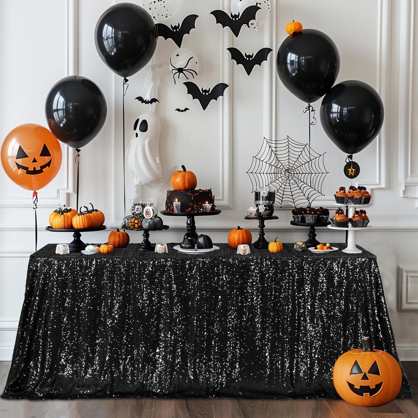 Poise3EHome Black Sequin Tablecloth,60×102 Inch Rectangle Sparkly Fabric Table Cloth for Halloween Birthday Wedding Party Holiday Decoration
