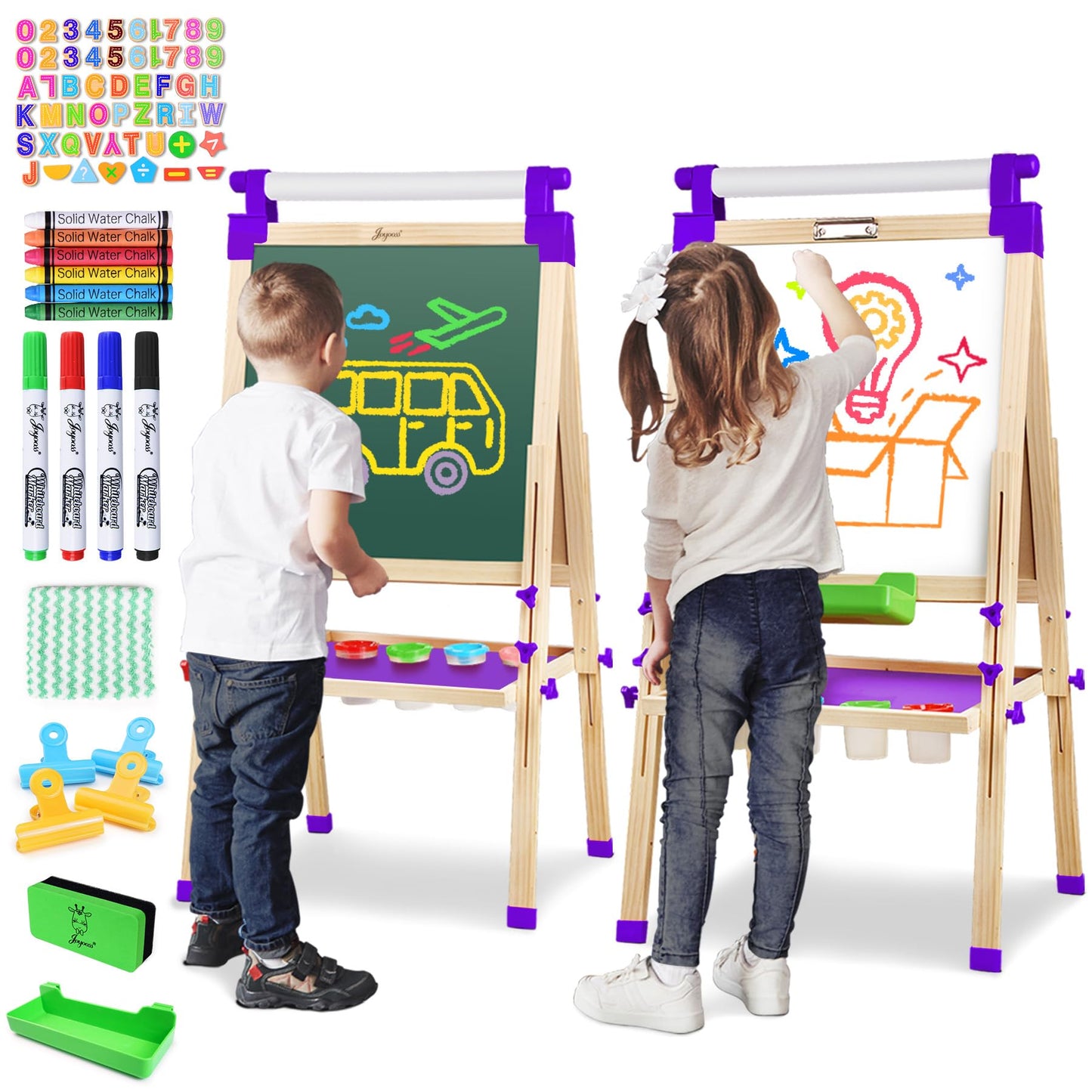 JOYOOSS Art Easel for Kids Easels for Toddlers,Wooden Kid Easel with Paper Roll - Chalkboard for Kids Adjustable Double Sided Dry Erase Board,Toddler Art Easel for Kid Ages 4-8