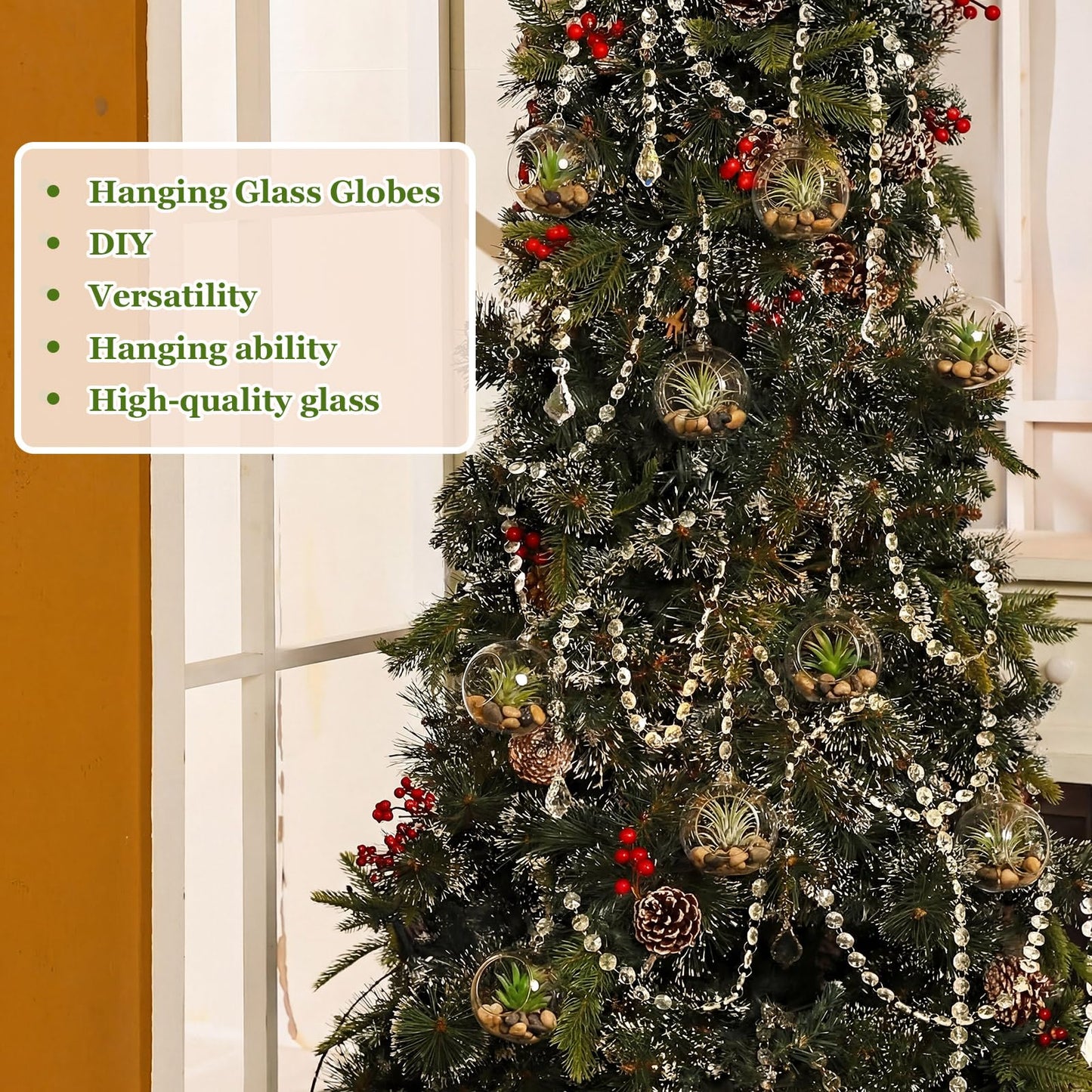 GlikCeil 56 Pcs 3.15'' Hanging Glass Tealight Holder with Clear K9 Crystal Garland Strands and Maple Leaf Pendants Globe Plant Terrariums Glass Orbs for Wedding Party Valentine Decoration