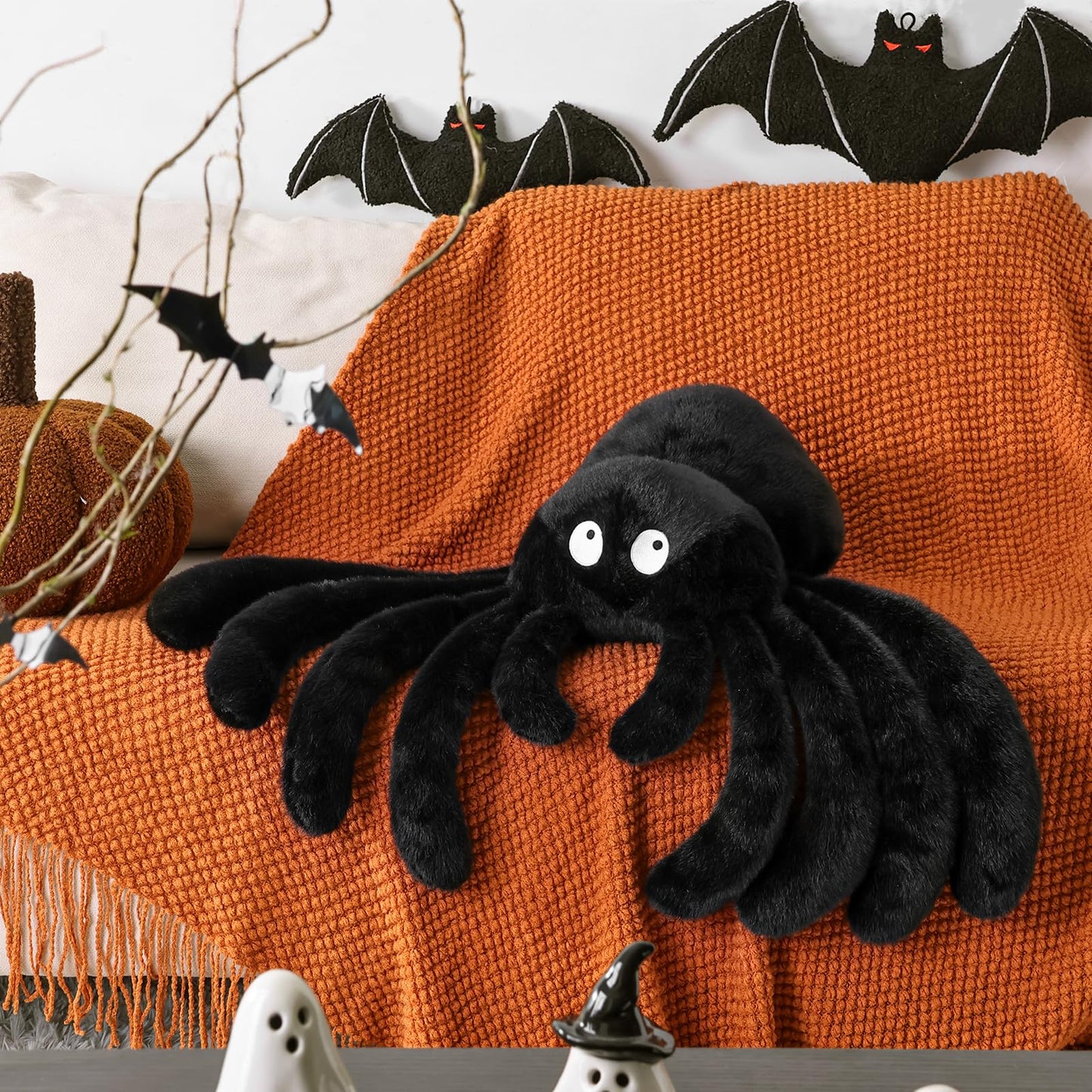 Bunny Chorus Halloween Decorations Spider Throw Pillows: Cute Black Spider Pillow Home Decor, Stuffed Large Plush Cushion Halloween Decorations Indoor for Home Sofa Bed Office Couch Living Room
