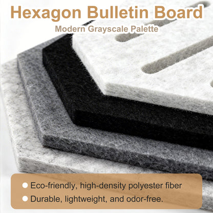 12 Pack Hexagon Cork Board, Modern Grayscale & Hexagon Felt Bulletin Board with 70 Pins, 11.8x10.2 Felt Board,for Home Office Decor Wall Art & Vision Board with Cut-Out Designs