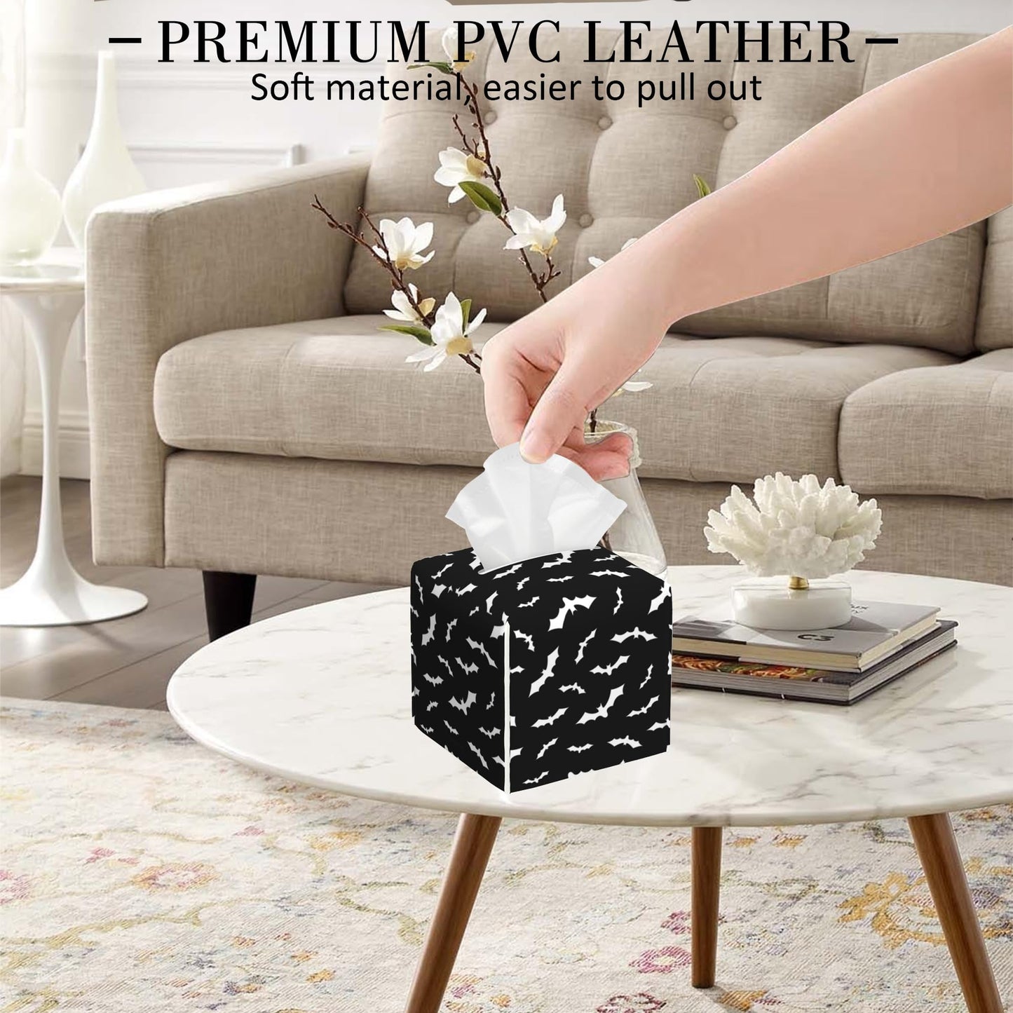 POIUBLE Halloween Bats Tissue Box Cover Leather Tissue Box Holder Square Facial Paper Organizer Dispenser for Bathroom Kitchen Bedroom Vanity Countertop Night Stands