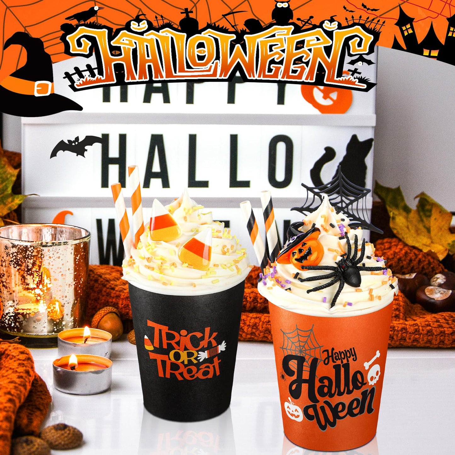 Yungyan 2 Pcs Tiered Tray Decor with Faux Whipped Cream Cups - Halloween Bar & Station Photo Prop Farmhouse Table Decor