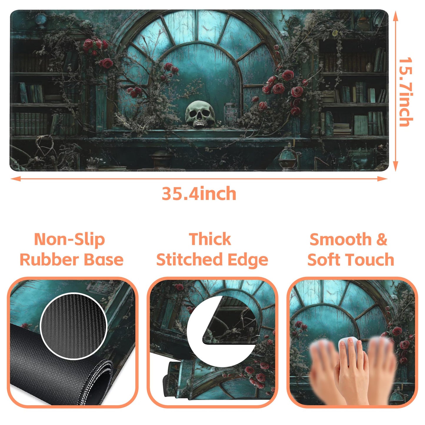 NIYLYNSYN Gothic Art Gaming Mouse Pad,Large Non-Slip Thick Stitched Edge Mouse Mat for Home Office Gaming Keyboard Desk Pad (35.4 x 15.7 Inches)