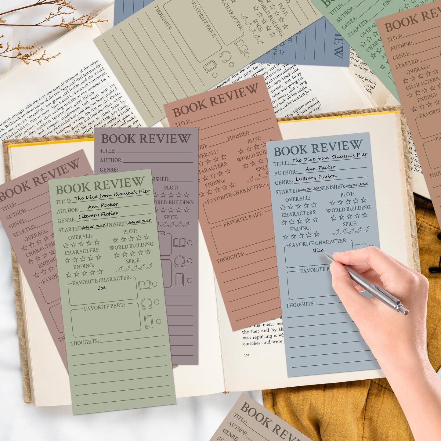 L1rabe Boho Book Review Bookmarks - Back to School Gift 120Pcs Book Page Marker Reading Log for Readers Bookworm Bookish Gift, Reading Page Tracker for Students Teachers Women to Review & Tracker