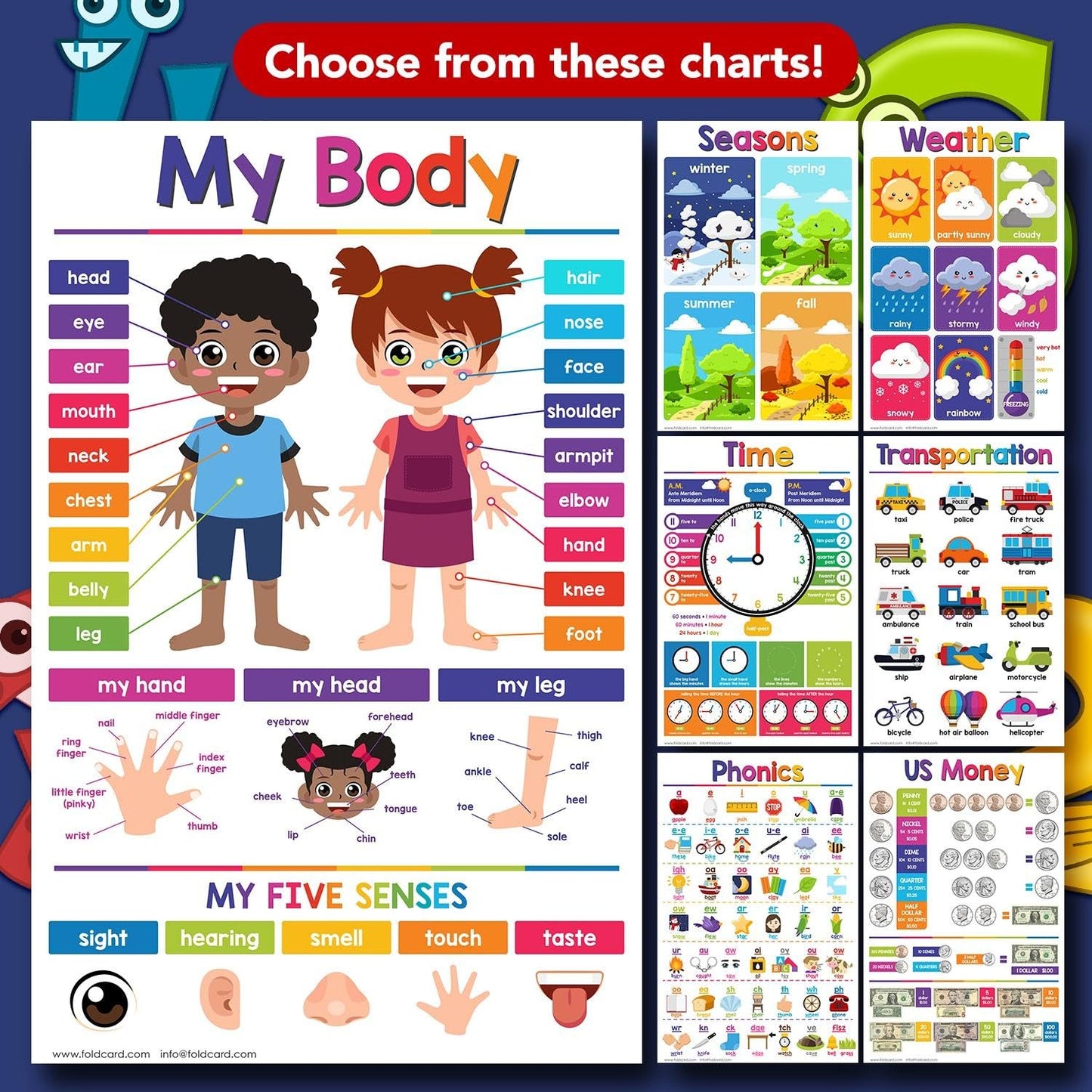 Opposites Educational Charts for Preschool to Gradeschool – Bright and Colorful Visual/Learning Aid Wall Art Poster for Classroom or Home | Printed on Glossy Durable Cardstock | 11" x 17" | 5 per Pack