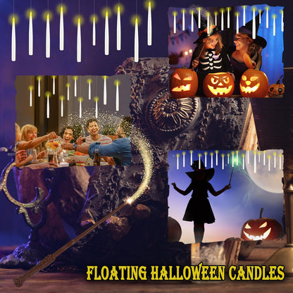 GTYZZH Christmas Decorations, 24PCS Floating Candles with Wand, Hanging Candles with Remote Wand, Warmwhite Flickering Flameless Magic Floating Candle Lights for Halloween Christmas Party