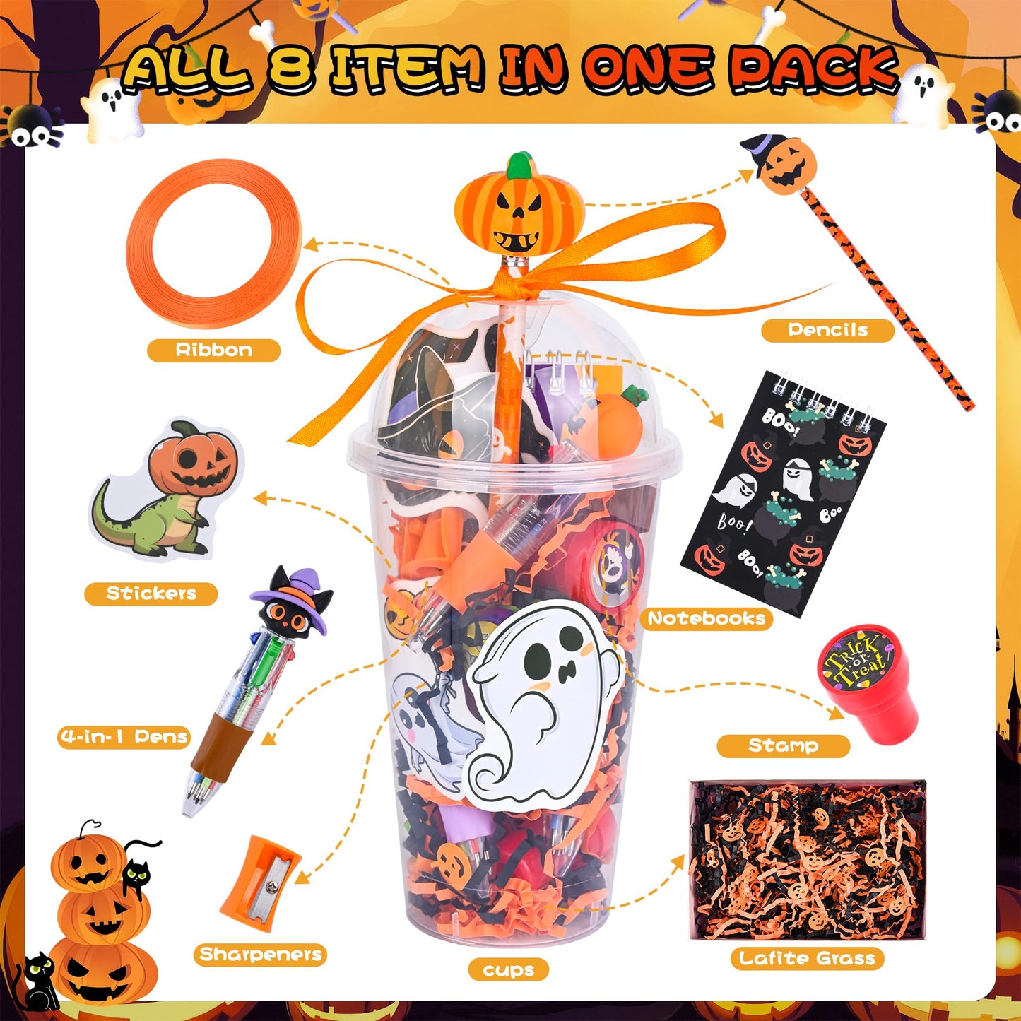 LiYiQ 247 Pcs Halloween Party Favors Return Gifts for Party, Student Stationery Gifts from Teacher, Pencil Erasers Notebooks Stickers for Classroom Birthday Goodie Bags Rewards Prizes