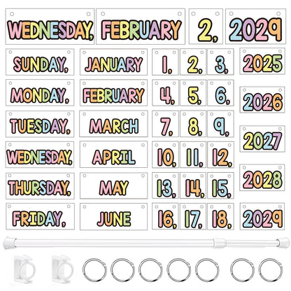 Flip Calendar Bulletin Board Set Classroom Decorations for Whiteboard with Adjustable Flip Calendar Rod Holder Date Cards Days of The Week for Classroom School Supplies(Pastel)