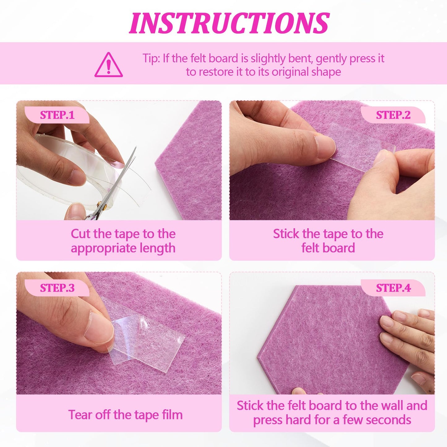 Mindsoft 16 Pcs Hexagon Cork Board for Walls with 50 Wooden Push Pins 6.7 x 5.9 in Felt DIY Tiles Notice with Nano Tape Hanging Bulletin Board for Home Photo Office Memo Note (Gradual Purple)