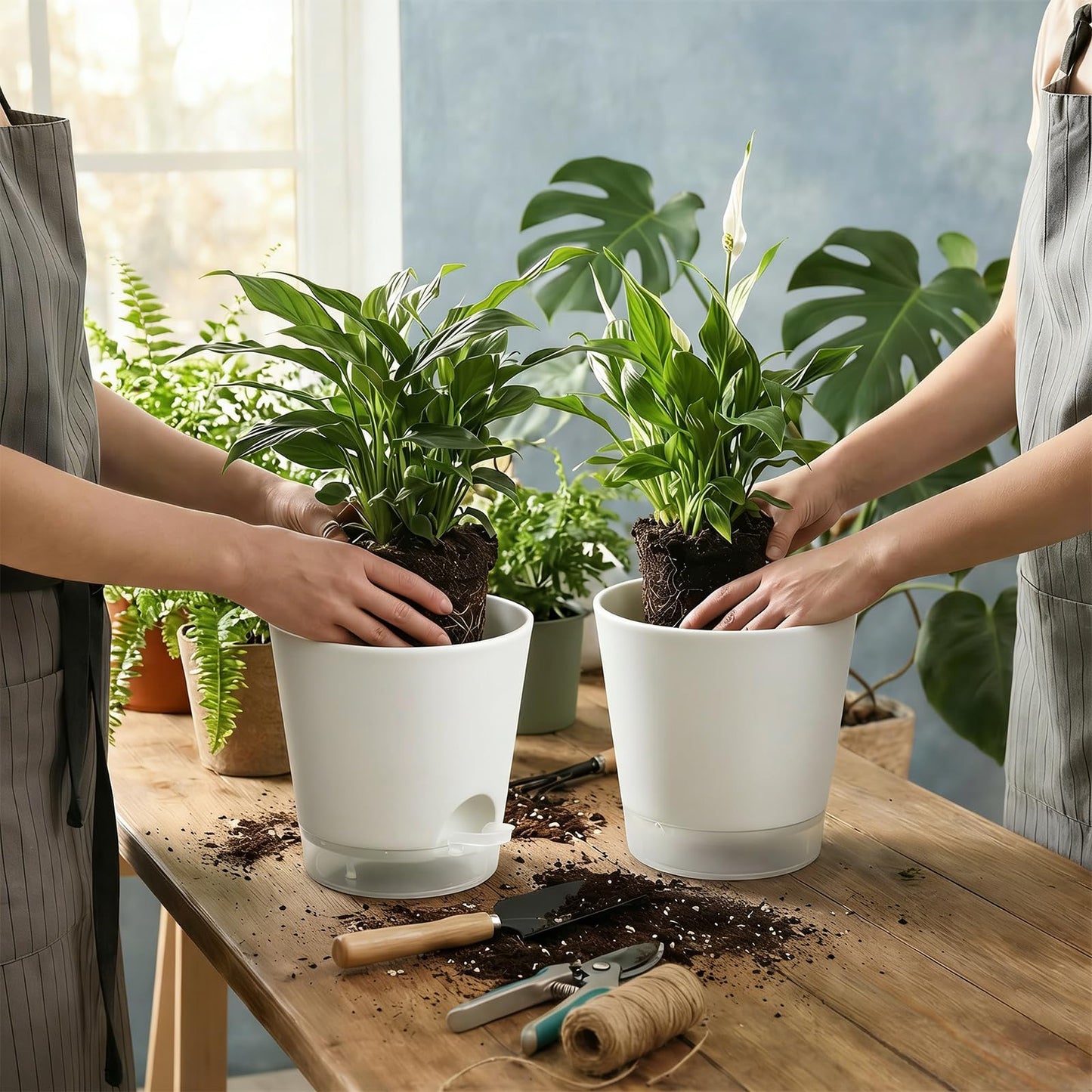 GARDIFE 2026 Upgraded Self Watering Plant Pots with Drainage Hole, 7/6.5/6/5.5/5/4 Inch Flower Planting Containers for House Plants, African Violet, Flowers, Cactus (White, 7+6.5+6+5.5+5+4 inch)