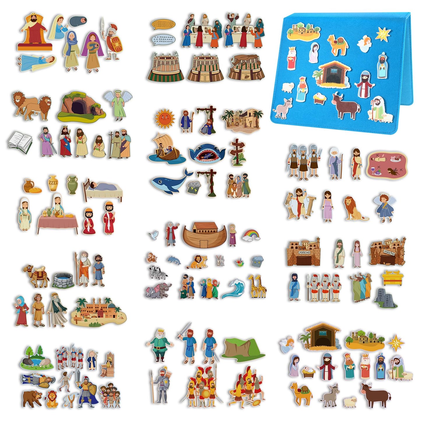 Windkream 13 Pack Felt Board Bible Stories Set, Flannel Board Stories with A Felt Pieces Storage Binder for Preschool Activities, Included The Nativity of Jesus, Adam and Eve, Noah's Ark and More