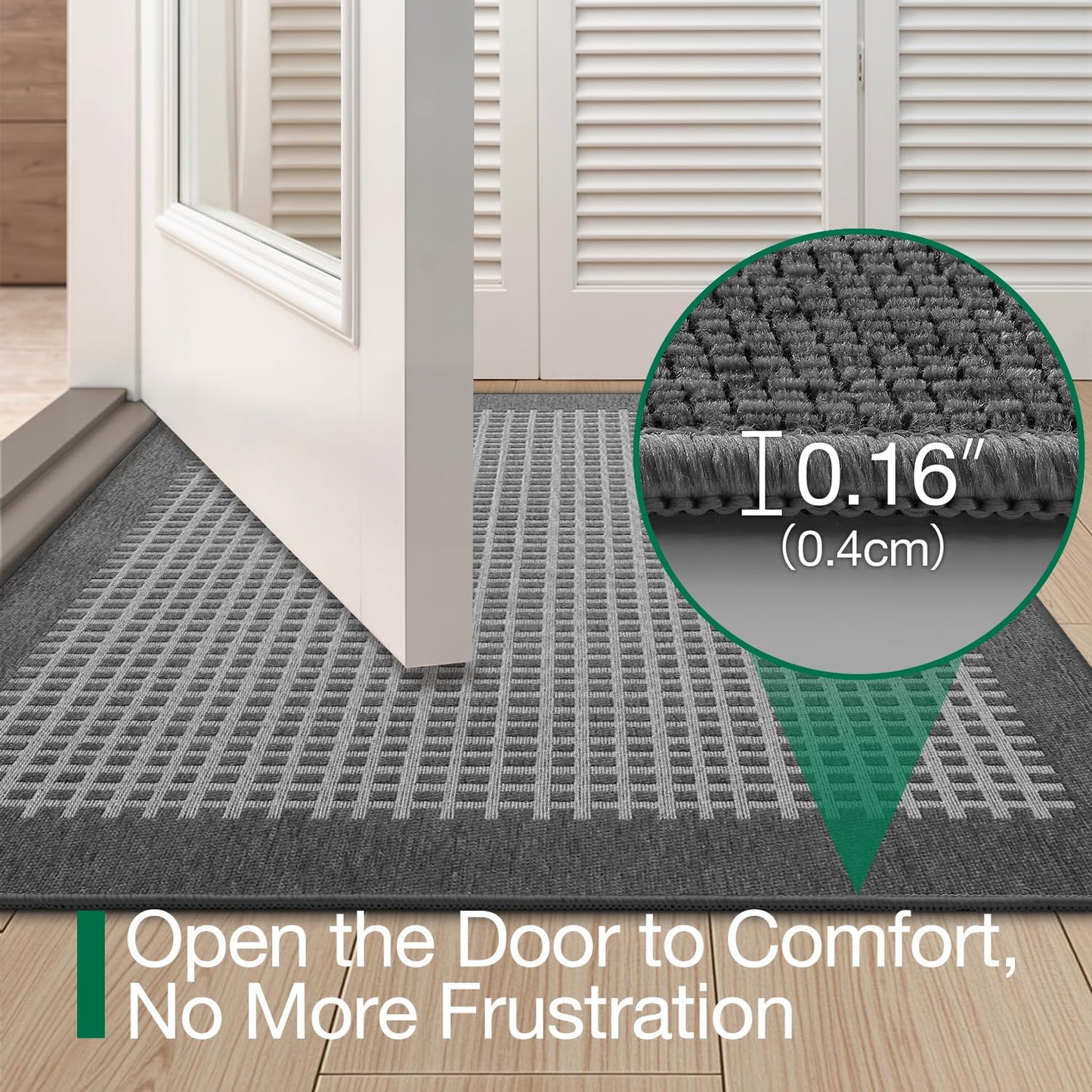 LUMI Inside Door Mat for Entry 30''x48'', Absorbent, Dirt Trapper, Low Profile Thin, Non Slip Mats with Rubber Backing, Ideal for Indoor, High Traffic, Garage, Entrance, Checkered Grey