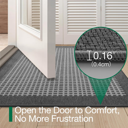 LUMI Inside Door Mat for Entry 30''x48'', Absorbent, Dirt Trapper, Low Profile Thin, Non Slip Mats with Rubber Backing, Ideal for Indoor, High Traffic, Garage, Entrance, Checkered Grey