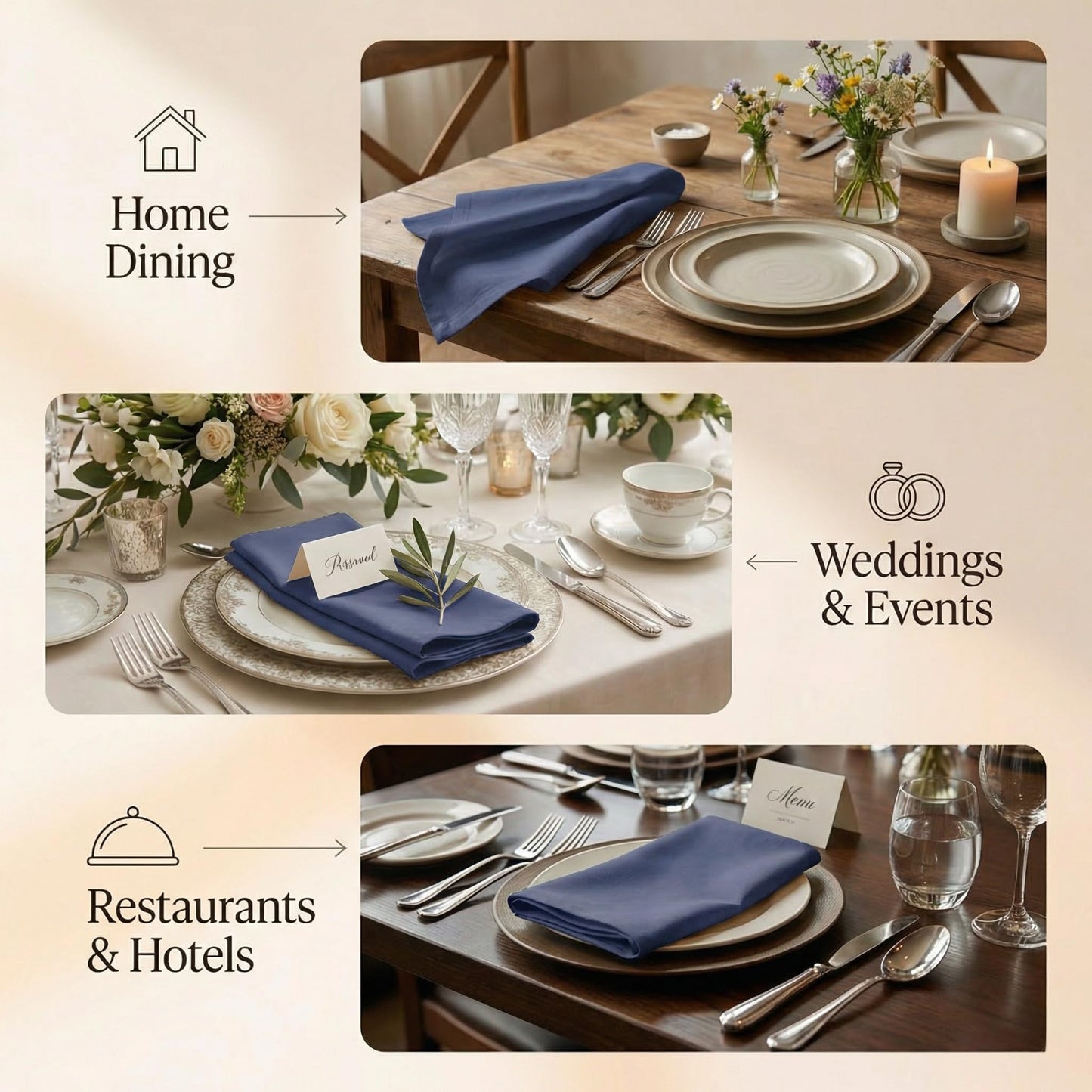 ACCENTHOME Accent Home 100% Cotton Napkins, Delicate Cloth Napkins for Dinners, Parties and Weddings，18 x 18 Inch Set of 12 - Navy