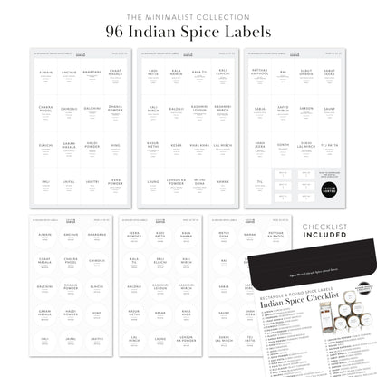 Indian Spice Labels Stickers for Jars and Lids - 96 South Asian Spice Jar Labels Waterproof Preprinted, Seasoning Herb Stickers for Containers Kitchen Pantry Organization