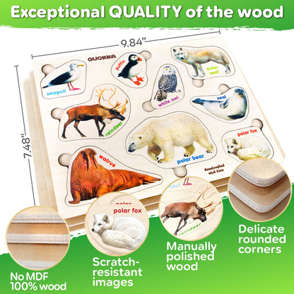 QUOKKA Wooden Puzzles for Toddlers 1-3 – 3xSET Kids Puzzles Ages 2-4 – Montessori Toy Puzzle for Toddlers 3-5 – Wood Toy Learning Realistic Insects - Arctic Animals - Birds for Boy and Girl