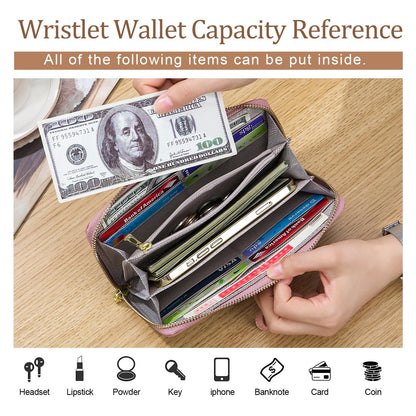 imeetu Genuine Leather Wristlet Purse for Women with Credit Card Holder, Zip Coin Pocket & Wrist Strap(Blue)