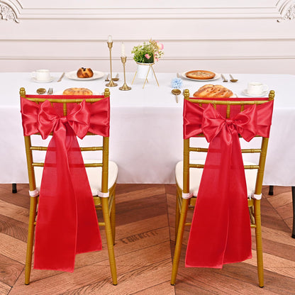 YMHPRIDE 60 PCS Red Satin Chair Sashes,Ties Chair Bows Designed Chair Sashes Chair Cover for Wedding Party Baby Shower Banquet Folding Chairs Decoration(Red,7x108 inch)
