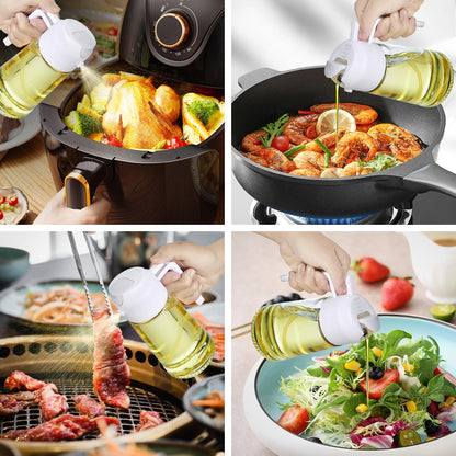 With Stickers 16oz Olive Oil Sprayer for Cooking - 2 in 1 Spray & Pour Olive Oil Dispenser - 470ml Glass Spray Oil Bottle - Kitchen Gadgets