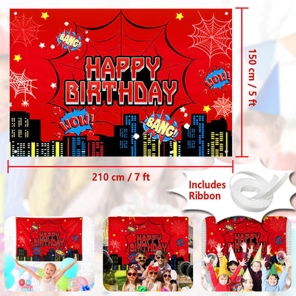 Favuit Red Spider Web Backdrop for Birthday Party Decoration, 7 x 5ft Photo Background Banner Red and Blue Cartoon Theme Party Supplies for Boys Baby Shower Wall Decor Photo Booth Props (7 x 5ft)