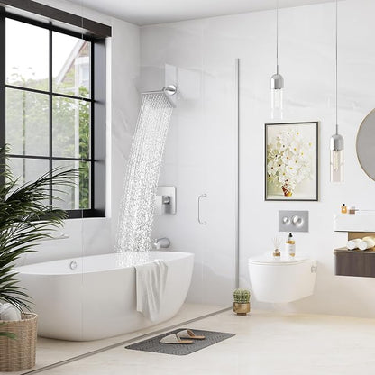 Esnbia Shower Tub Kit, Tub and Shower Faucet Set（Valve Included) with 6-Inch Rain Shower Head and Tub Spout, Single-Handle Tub and Shower Trim Kit,Brushed Nickel