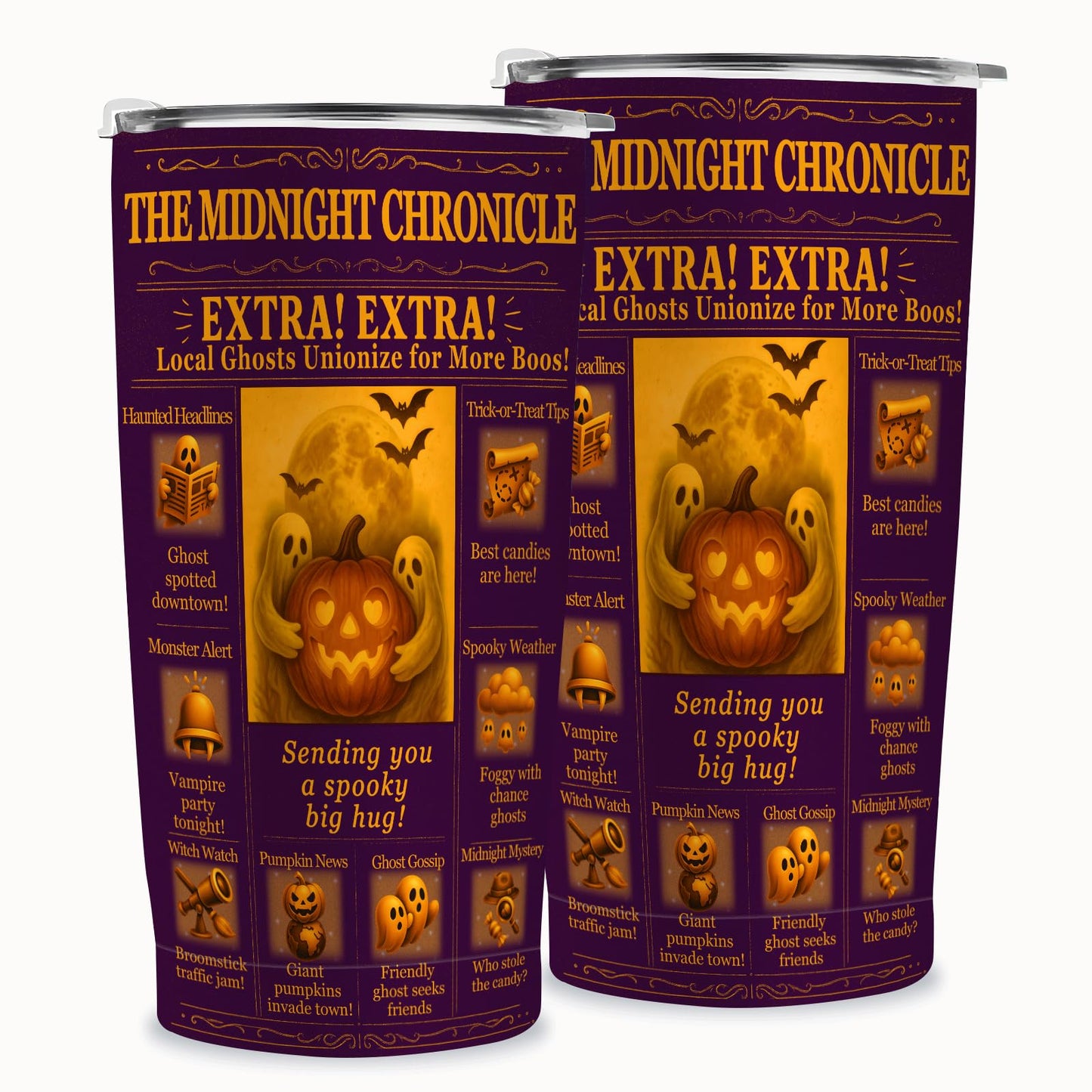 Halloween Tumbler 20 oz, Insulated Stainless Steel Coffee Mug with Lid & Straw, Pumpkin Ghost Festive Travel Cup, BPA-Free Halloween Gifts for Women, Men, Teens, Party, Office