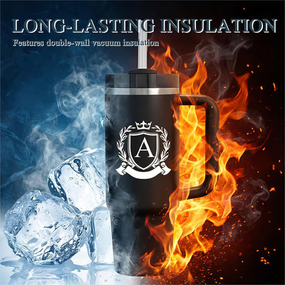 Initial 40 Oz Tumbler with Handle Lid Insulated Travel Cup Men Happy Retirement Gifts 2024 Cool Personalized Funny Best Unique Police Doctors Military Teacher Army Librarian Air Force Golf, S