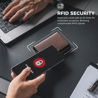 VULKIT Business Card Holder Premium Leather RFID Blocking Card Case With ID Window Magnetic Closure Holds Up to 40 Business Cards